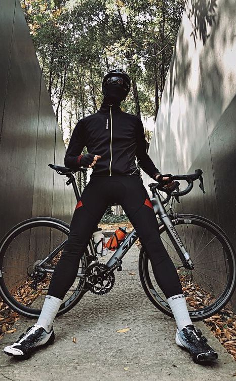 Cyclist wearing safety gear